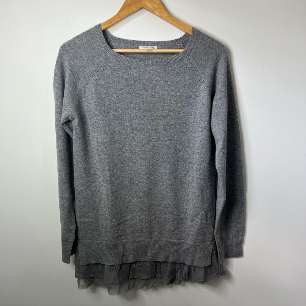 Garnet Hill Cashmere Sweater Women Size Small Gray Long Sleeve Ruffled Pullover